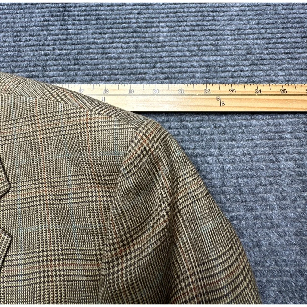 Lauren Ralph Lauren Blazer Mens 44R Tan Glen Plaid Silk Wool Sport Coat